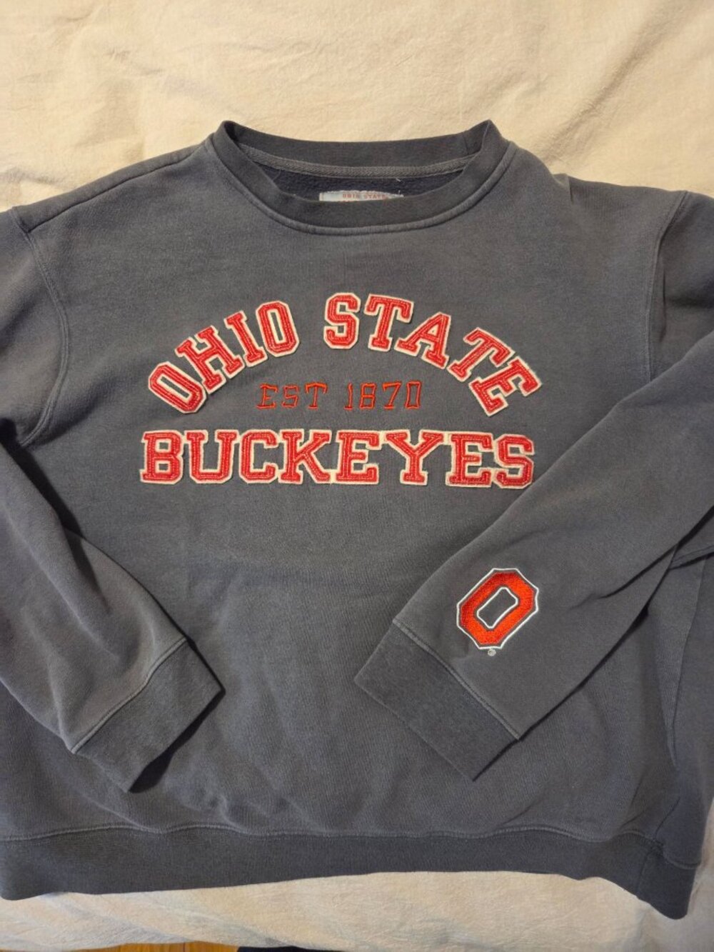 Womens Ohio State Varsity Buckeyes Gray Crewneck Sweatshirt XL Lettered Applique - Picture 7 of 7